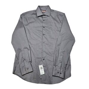 Van Heusen Steel‎ Gray Dress Shirt Mens Medium 15-15.5 34/35 Regular Stretch NEW